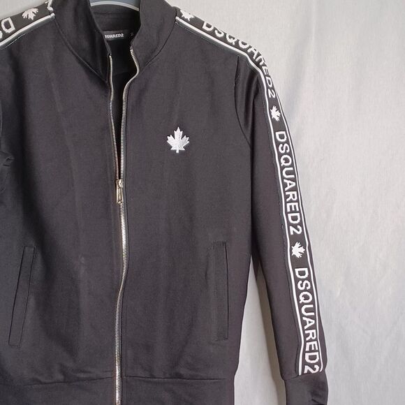 Dsquared2 Full Zip Track Jacket Mens Medium Black Logo Tape Maple Made Italy - Picture 5 of 16